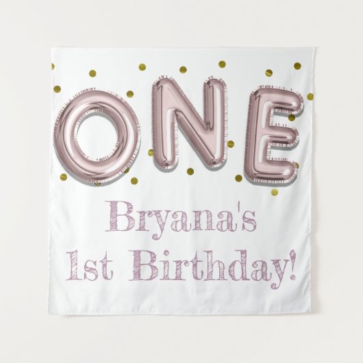 ONE Balloon Pink & Gold Party Foto Hintergrund Wandteppich (Vorderseite)