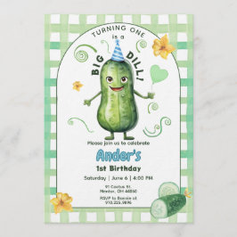 One Big Dill Pickle First Birthday Blue Invitation Einladung