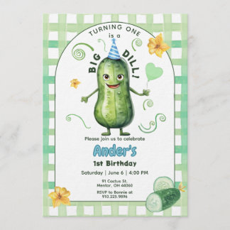 One Big Dill Pickle First Birthday Blue Invitation Einladung