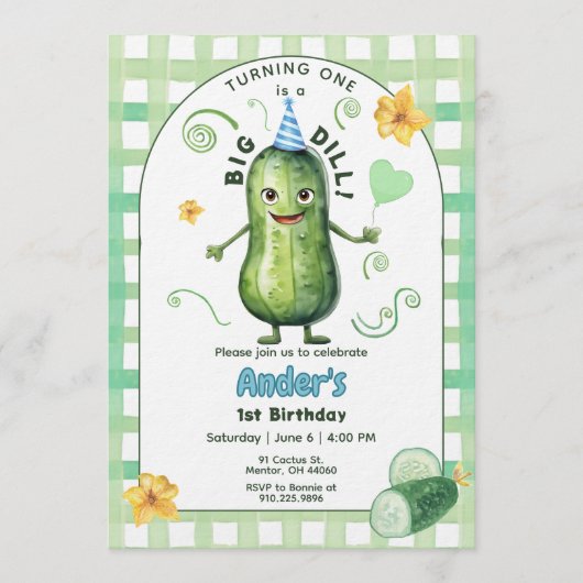 One Big Dill Pickle First Birthday Blue Invitation Einladung (Vorderseite)