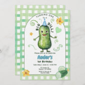 One Big Dill Pickle First Birthday Blue Invitation Einladung (Vorne/Hinten)