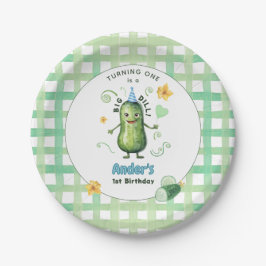 One Big Dill Pickle First Birthday Blue Pappteller