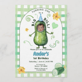 One Big Dill Pickle First Birthday Blue Photo Einladung