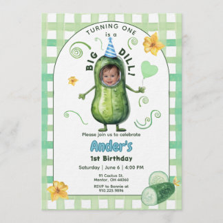 One Big Dill Pickle First Birthday Blue Photo Einladung