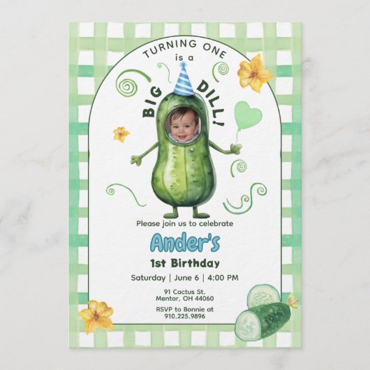 One Big Dill Pickle First Birthday Blue Photo Einladung (Vorderseite)