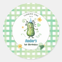 One Big Dill Pickle First Birthday Blue Runder Aufkleber
