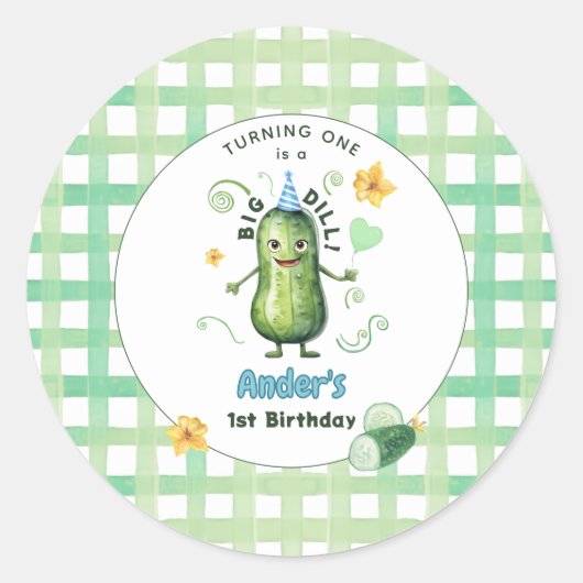 One Big Dill Pickle First Birthday Blue Runder Aufkleber (Vorderseite)
