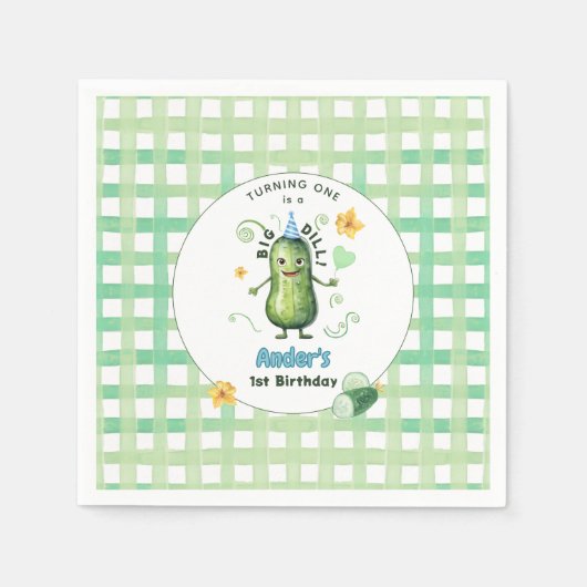One Big Dill Pickle First Birthday Blue Serviette (Vorderseite)