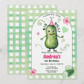 One Big Dill Pickle First Birthday Pink Einladung (Vorne/Hinten)