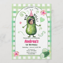 One Big Dill Pickle First Birthday Pink Photo Einladung