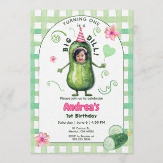 One Big Dill Pickle First Birthday Pink Photo Einladung