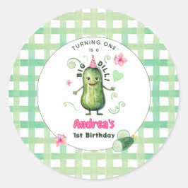 One Big Dill Pickle First Birthday Pink Runder Aufkleber