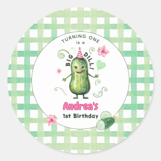 One Big Dill Pickle First Birthday Pink Runder Aufkleber (Vorderseite)