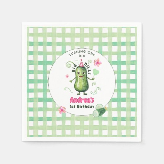 One Big Dill Pickle First Birthday Pink Serviette (Vorderseite)