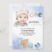 ONE Boy 1st Birthday Party-Minimal First Birthday Einladung (Vorderseite)