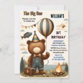 One Brown Fun Fish Boy Niedlich Baby Bear 1. Gebur Einladung (Vorderseite)