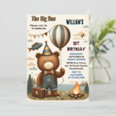 One Brown Fun Fish Boy Niedlich Baby Bear 1. Gebur Einladung (Stehend Vorderseite)