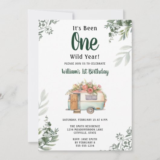 One Camper 1. Geburtstag Camping Einladung (Vorderseite)