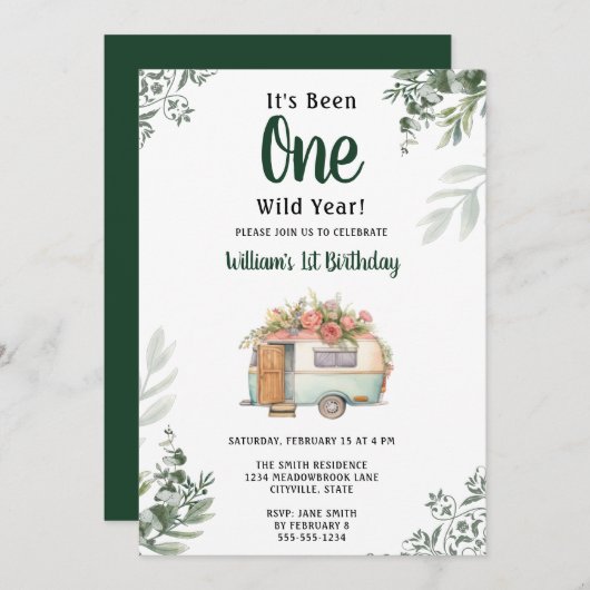 One Camper 1. Geburtstag Camping Einladung (Vorne/Hinten)