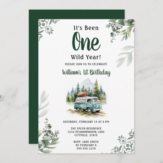 One Camper 1. Geburtstag Camping Einladung (Vorne/Hinten)