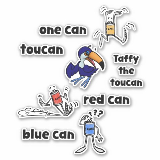 One Can Toucan Red Can Blue Can Stickers Aufkleber (Vorderseite)