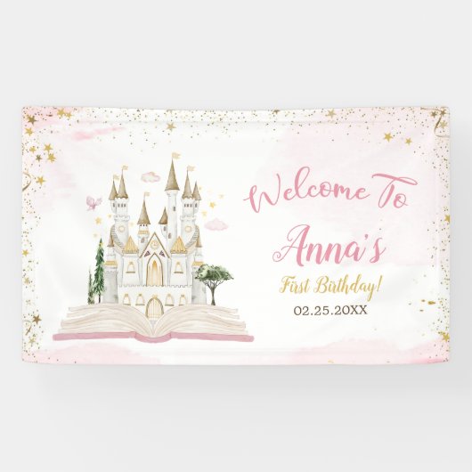 One-ce Upon A Time Princess 1st Birthday Party Banner (Horizontal)
