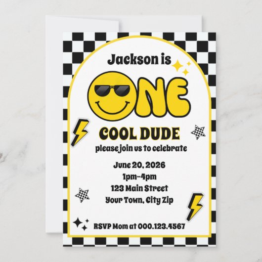 One Cool Dude 1st Birthday Invitation Einladung (Vorderseite)