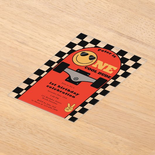 One Cool Dude Invite 1st First Birthday Skateboard Acryleinladungen (Ablage )