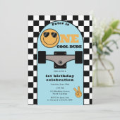 One Cool Dude Invite 1st First Birthday Skateboard Einladung (Stehend Vorderseite)