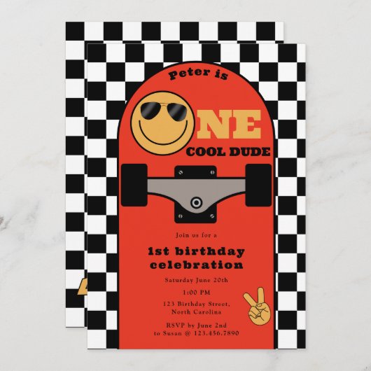 One Cool Dude Invite 1st First Birthday Skateboard Einladung (Vorne/Hinten)