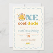 One Cool Dude Retro Sun First Birthday Invitation Einladung (Vorderseite)