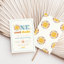 One Cool Dude Retro Sun First Birthday Invitation Einladung