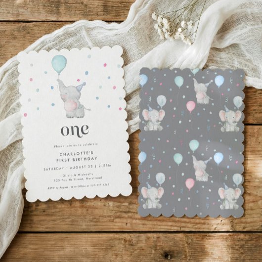 One Cute Baby Elephant 1st Birthday Party Einladung