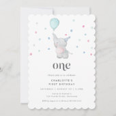 One Cute Baby Elephant 1st Birthday Party Einladung (Vorderseite)