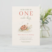 One Cute Bug 1st Girl's Birthday Party Einladung (Stehend Vorderseite)