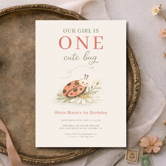 One Cute Bug 1st Girl's Birthday Party Einladung