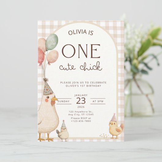 One Cute Chick Birthday This Chick is One Einladung (Stehend Vorderseite)