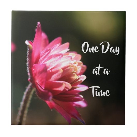 One Day At A Time Quote Flower In Sunlight Fliese (Vorderseite)