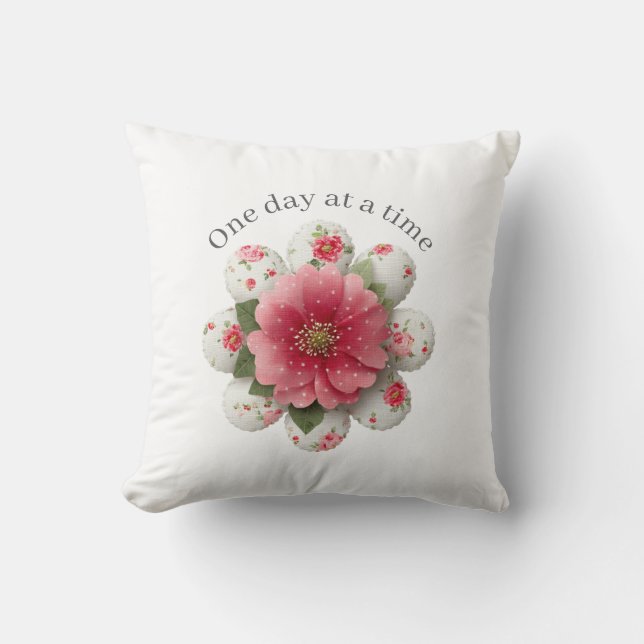One Day at a Time Throw Pillow Affirmation Kissen (Vorderseite)