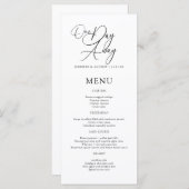 One Day Away Elegant Script Rehearsal Dinner Menu (Vorne/Hinten)