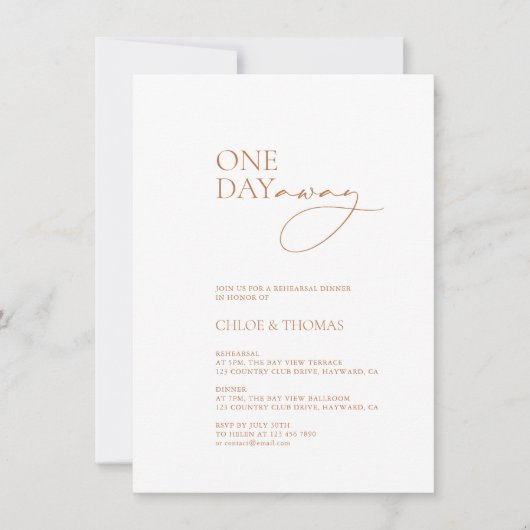 "One Day Away" Minimalistisches Abendessen mit mod Einladung (Vorderseite)