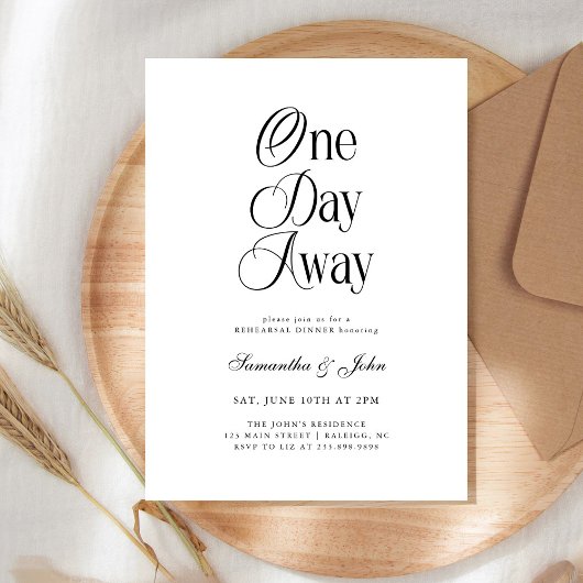 One Day Away Modern Chic Wedding Rehearsal Dinner Einladung