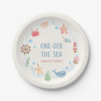 One-der der Meer Nautical 1. Geburtstag Papierplat Pappteller