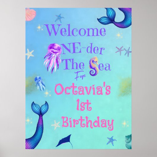 One-der-the-Sea-Geburtstag Begrüßungszeichen Poster (Vorne)