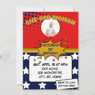 One-Der Woman, Superhero 1st Birthday  Einladung