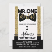 One-Derful Bow Krawatte Black and Gold Tuxedo Einladung (Vorderseite)