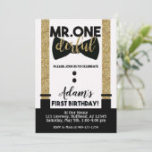 One-Derful Bow Krawatte Black and Gold Tuxedo Einladung (Stehend Vorderseite)