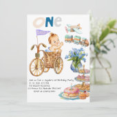 ONE- derful Boy 1st Birthday - Boy First Birthday Einladung (Stehend Vorderseite)