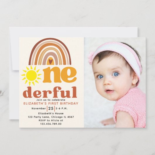 One - Derful Cute First Birthday with Boho Style  Einladung (Vorderseite)