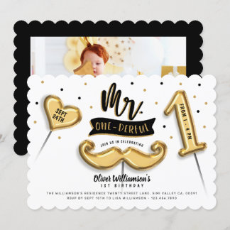 One derful Gold Foil Balloon 1st Birthday Foto Einladung